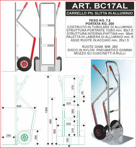 BC017AL - Carrello in Alluminio con Slitta e Guide in Nylon