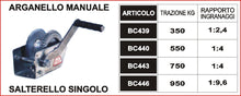 Carica l'immagine nel visualizzatore di Gallery, BC439 - BC440 - BC443 - BC446 Verricello Manuale a Saltarello Singolo Produzione Nazionale