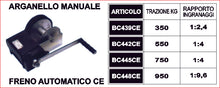 Carica l&#39;immagine nel visualizzatore di Gallery, BC439CE - BC442CE - BC445CE - BC448CE Verricello Manuale con Freno Automatico e Protezione Produzione Nazionale
