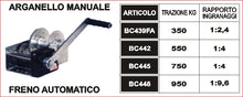 Carica l&#39;immagine nel visualizzatore di Gallery, BC439/FA - BC442 - BC445 - BC448 Verricello Manuale con Freno Automatico Produzione Nazionale
