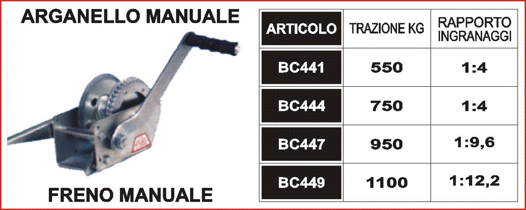BC441 - BC444 - BC447 - BC449 Verricello Manuale con Freno Manuale Produzione Nazionale