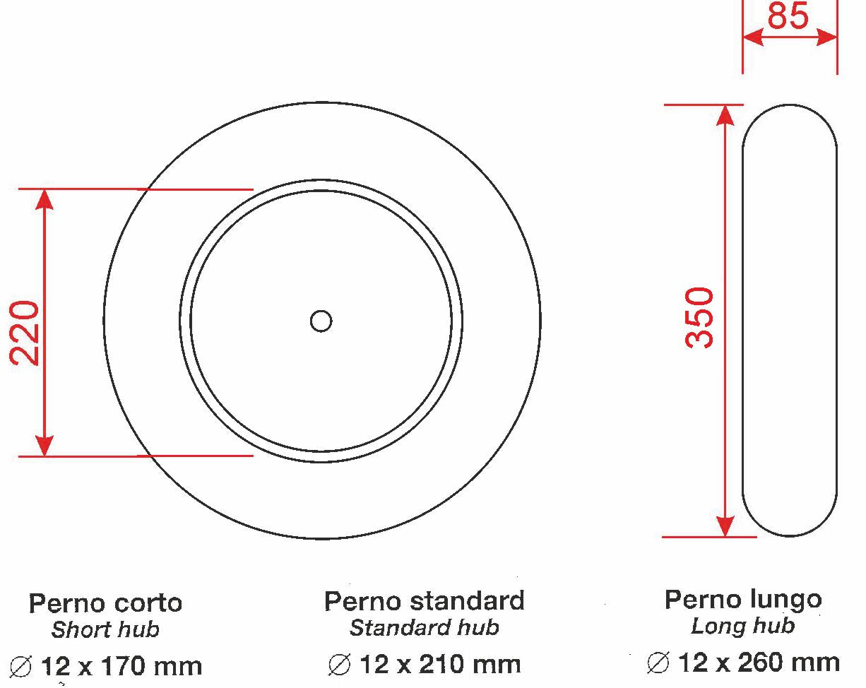 RUOTA PER CARRIOLA PNEUMATICA perno lungo int. mm 260